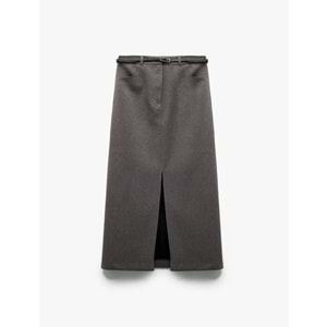 Kadın Giyim Önden Yırtmaç Detaylı Cepli Kemerli Midi Boy Kalem Etek - KOTON - 6WAK70032UW - ANTRASİT - 36