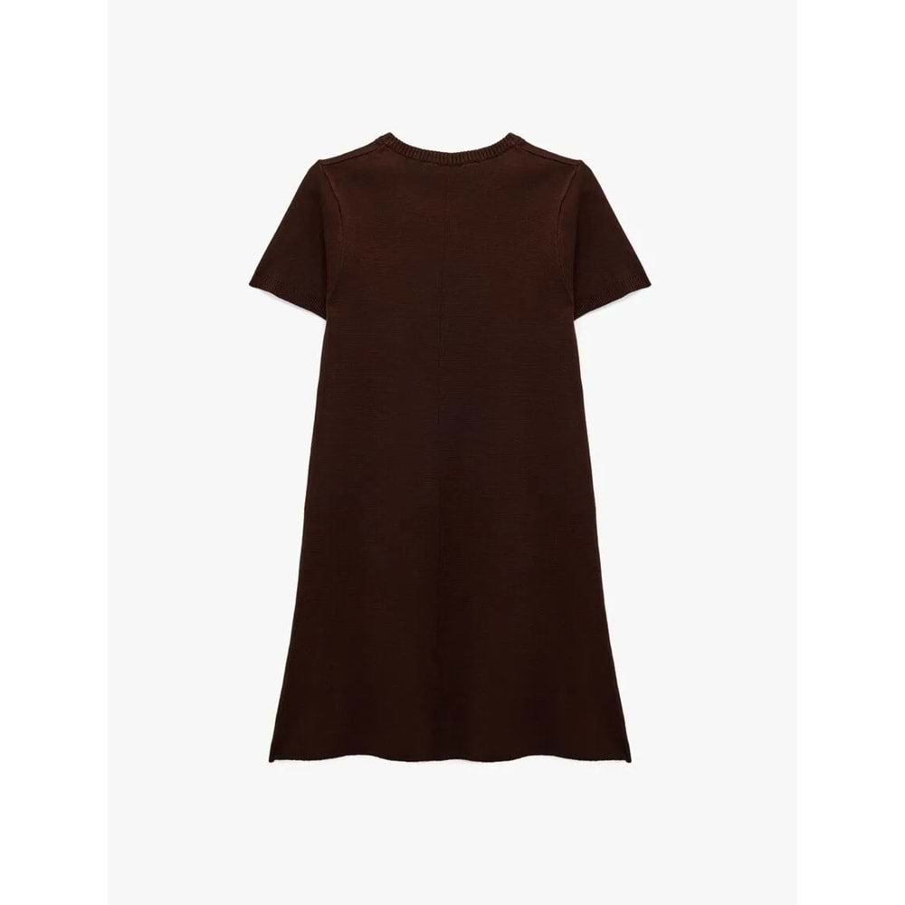 Kadın Giyim Regular Fit Kısa Kollu Bisiklet Yaka A Kesim Mini Triko Elbise - KOTON - 6WAK80007HT - KAHVERENGİ - L