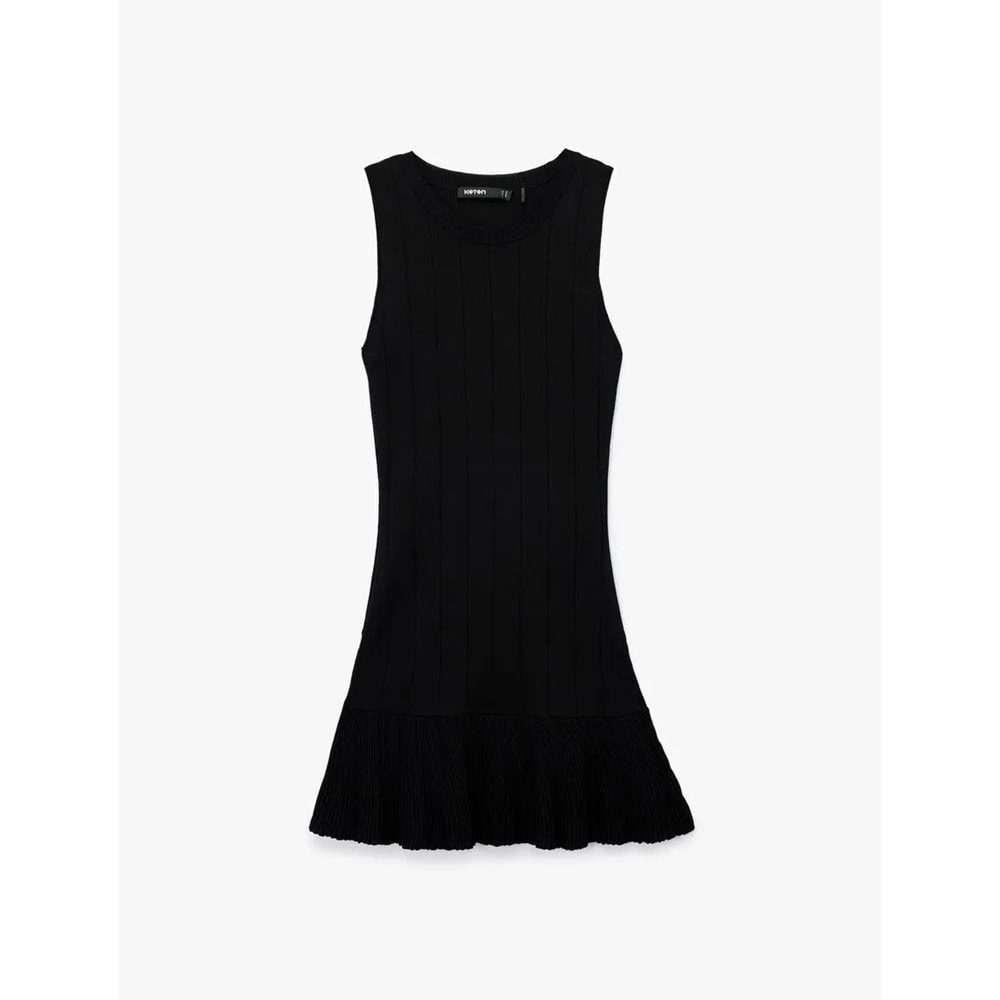 Kadın Giyim Metal Aksesuarlı A Kesim Kayık Yaka Kolsuz Mini Elbise - KOTON - 6WAK80033HT - SİYAH - M