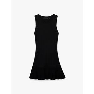 Kadın Giyim Metal Aksesuarlı A Kesim Kayık Yaka Kolsuz Mini Elbise - KOTON - 6WAK80033HT - SİYAH - M