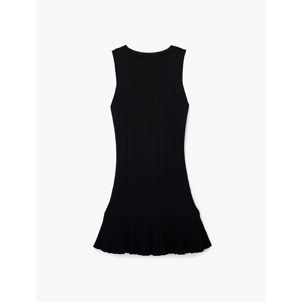 Kadın Giyim Metal Aksesuarlı A Kesim Kayık Yaka Kolsuz Mini Elbise - KOTON - 6WAK80033HT - SİYAH - M