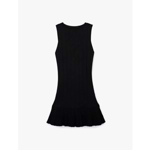 Kadın Giyim Metal Aksesuarlı A Kesim Kayık Yaka Kolsuz Mini Elbise - KOTON - 6WAK80033HT - SİYAH - M