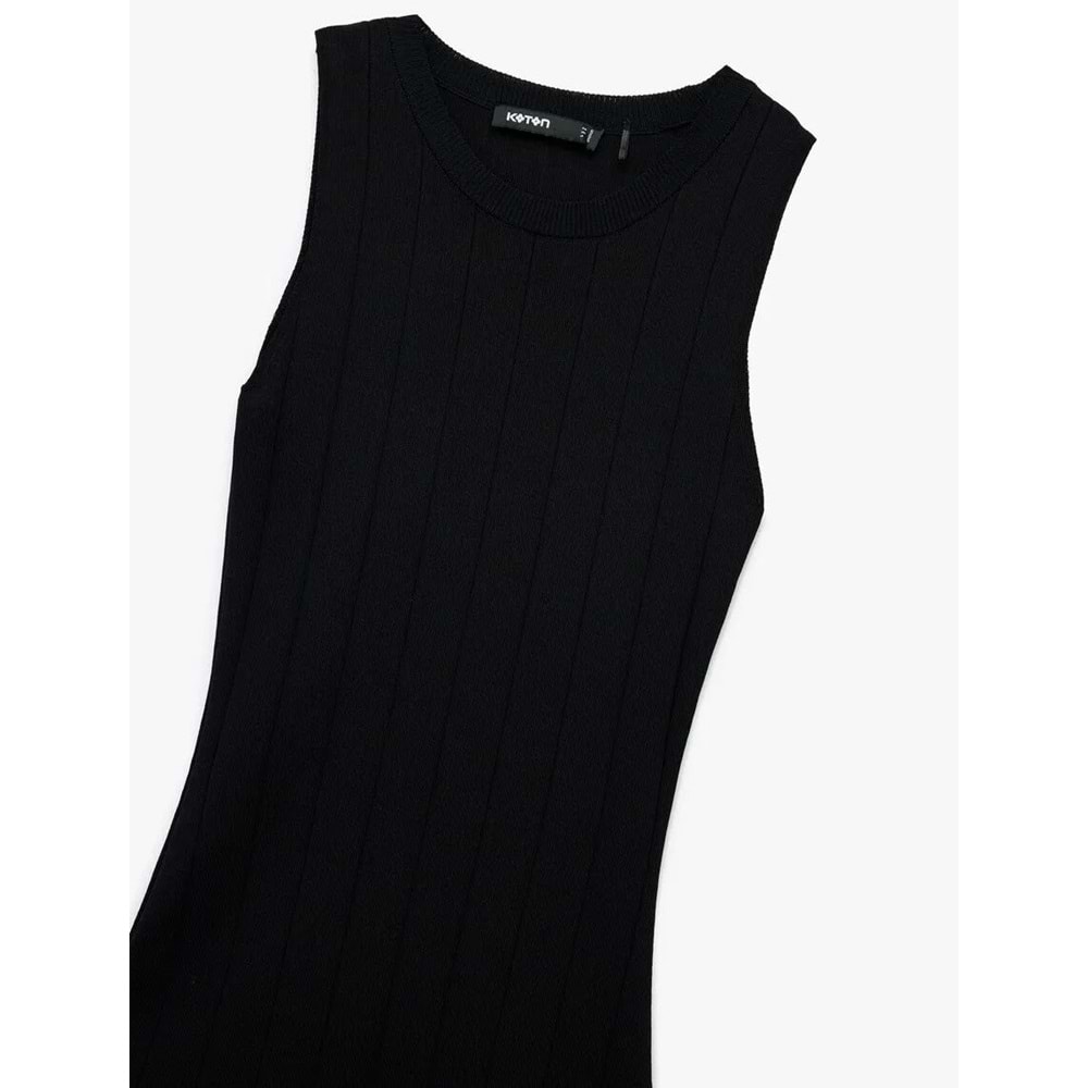 Kadın Giyim Metal Aksesuarlı A Kesim Kayık Yaka Kolsuz Mini Elbise - KOTON - 6WAK80033HT - SİYAH - M