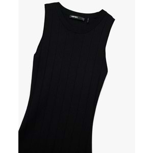 Kadın Giyim Metal Aksesuarlı A Kesim Kayık Yaka Kolsuz Mini Elbise - KOTON - 6WAK80033HT - SİYAH - M