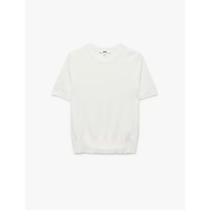 Kadın Giyim Kısa Kollu Bisiklet Yaka Basic Triko Kazak - KOTON - 6WAK90018HT - EKRU - S