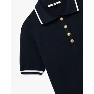 Kadın Giyim Düğmeli Kısa Kollu Polo Yaka Triko Kazak - KOTON - 6WAK90247HT - LACİVERT - M