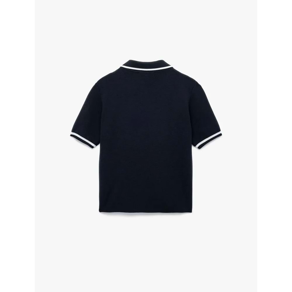 Kadın Giyim Düğmeli Kısa Kollu Polo Yaka Triko Kazak - KOTON - 6WAK90247HT - LACİVERT - M