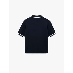 Kadın Giyim Düğmeli Kısa Kollu Polo Yaka Triko Kazak - KOTON - 6WAK90247HT - LACİVERT - M