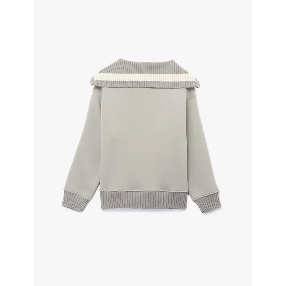 Kadın Giyim Şardonlu Uzun Kollu Yarım Fermuarlı Ayıcık Nakışlı Oversize Sweatshirt - KOTON - 6WAL10139IK - GRİ - S