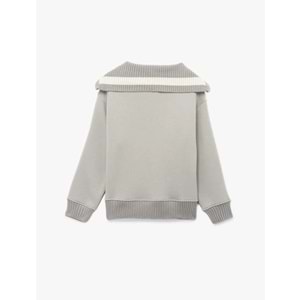 Kadın Giyim Şardonlu Uzun Kollu Yarım Fermuarlı Ayıcık Nakışlı Oversize Sweatshirt - KOTON - 6WAL10139IK - GRİ - S