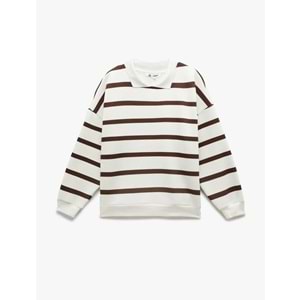 Kadın Giyim Şardonlu Polo Yaka Çizgili Oversize Sweatshirt - KOTON - 6WAL10230IK - KAHVERENGİ ÇİZGİLİ - M