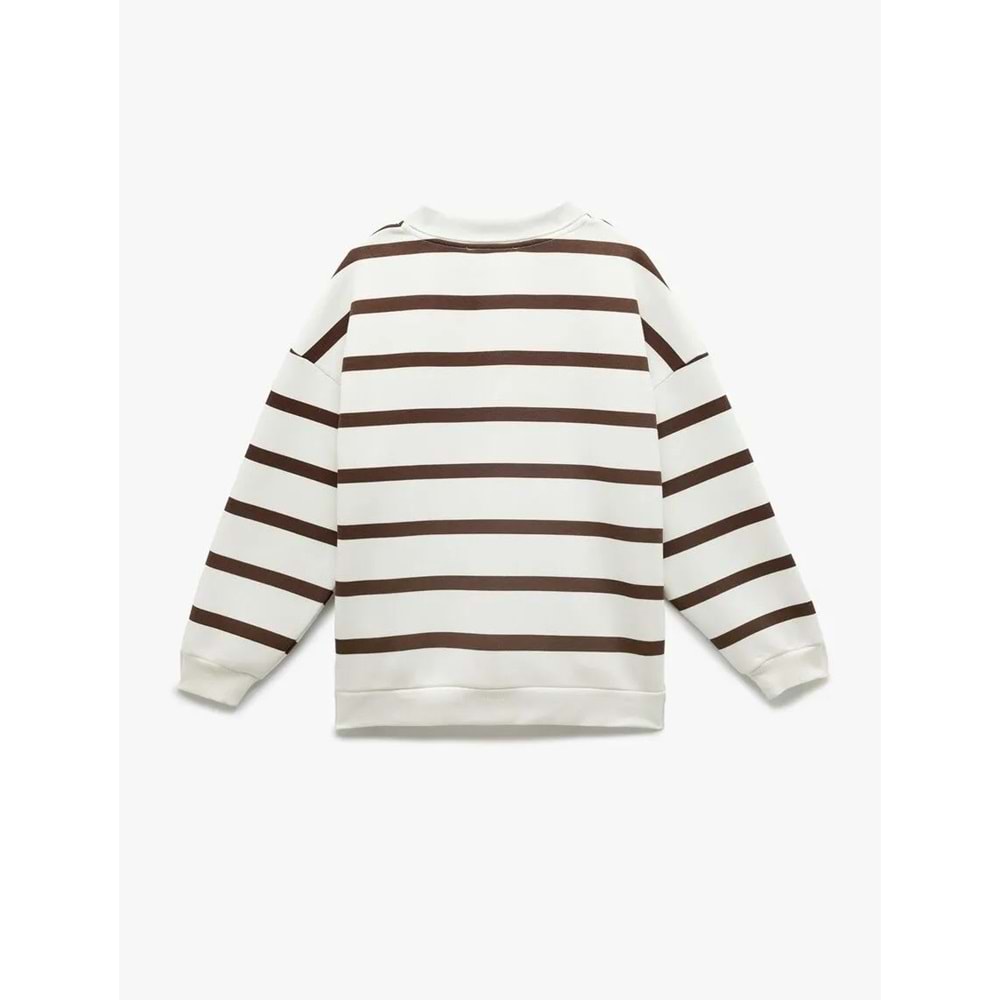 Kadın Giyim Şardonlu Polo Yaka Çizgili Oversize Sweatshirt - KOTON - 6WAL10230IK - KAHVERENGİ ÇİZGİLİ - M