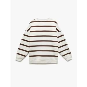 Kadın Giyim Şardonlu Polo Yaka Çizgili Oversize Sweatshirt - KOTON - 6WAL10230IK - KAHVERENGİ ÇİZGİLİ - M