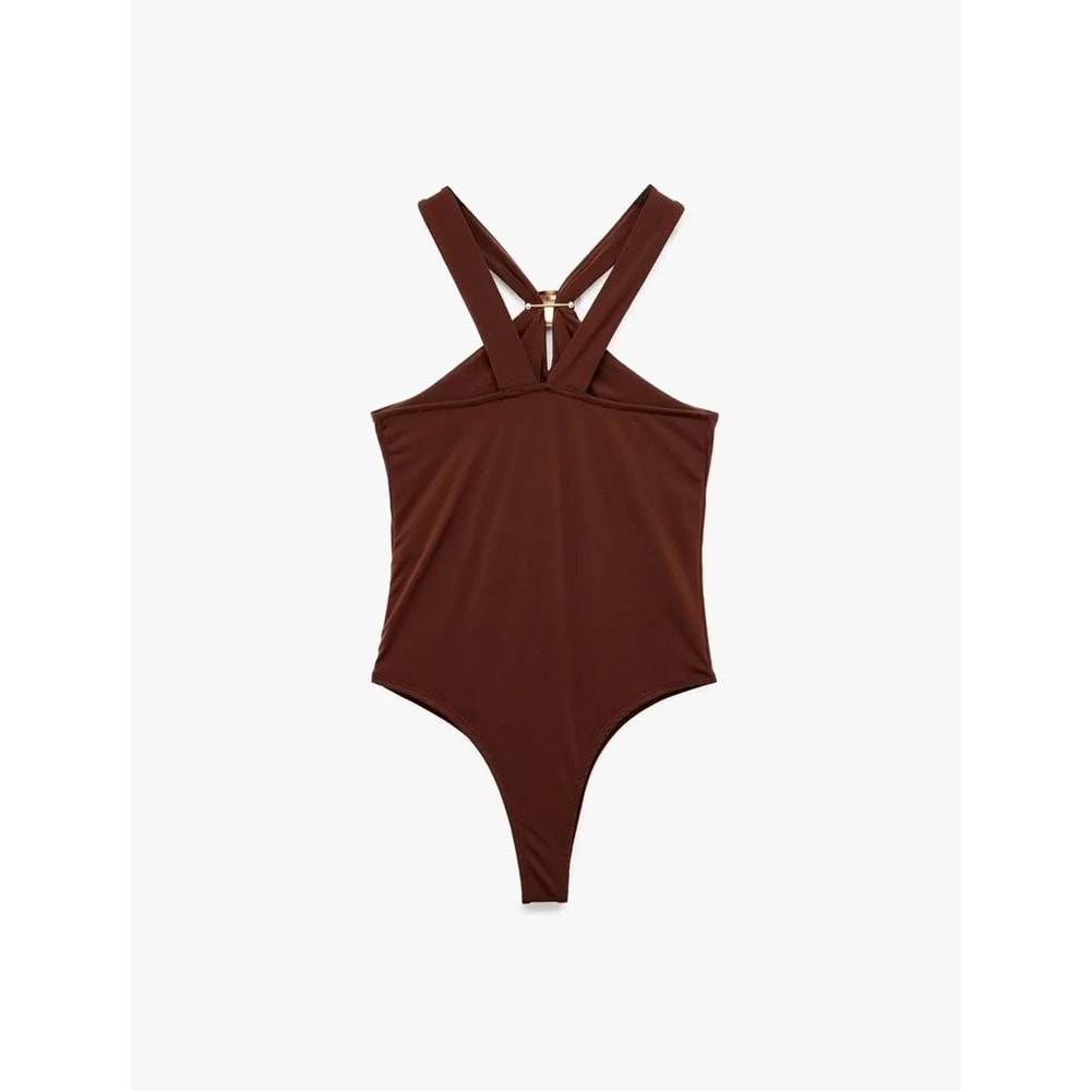 Kadın Giyim Metal Aksesuarlı Boyundan Çapraz Askılı Kolsuz Çıtçıtlı Body - KOTON - 6WAL30042IK - KAHVERENGİ - XS