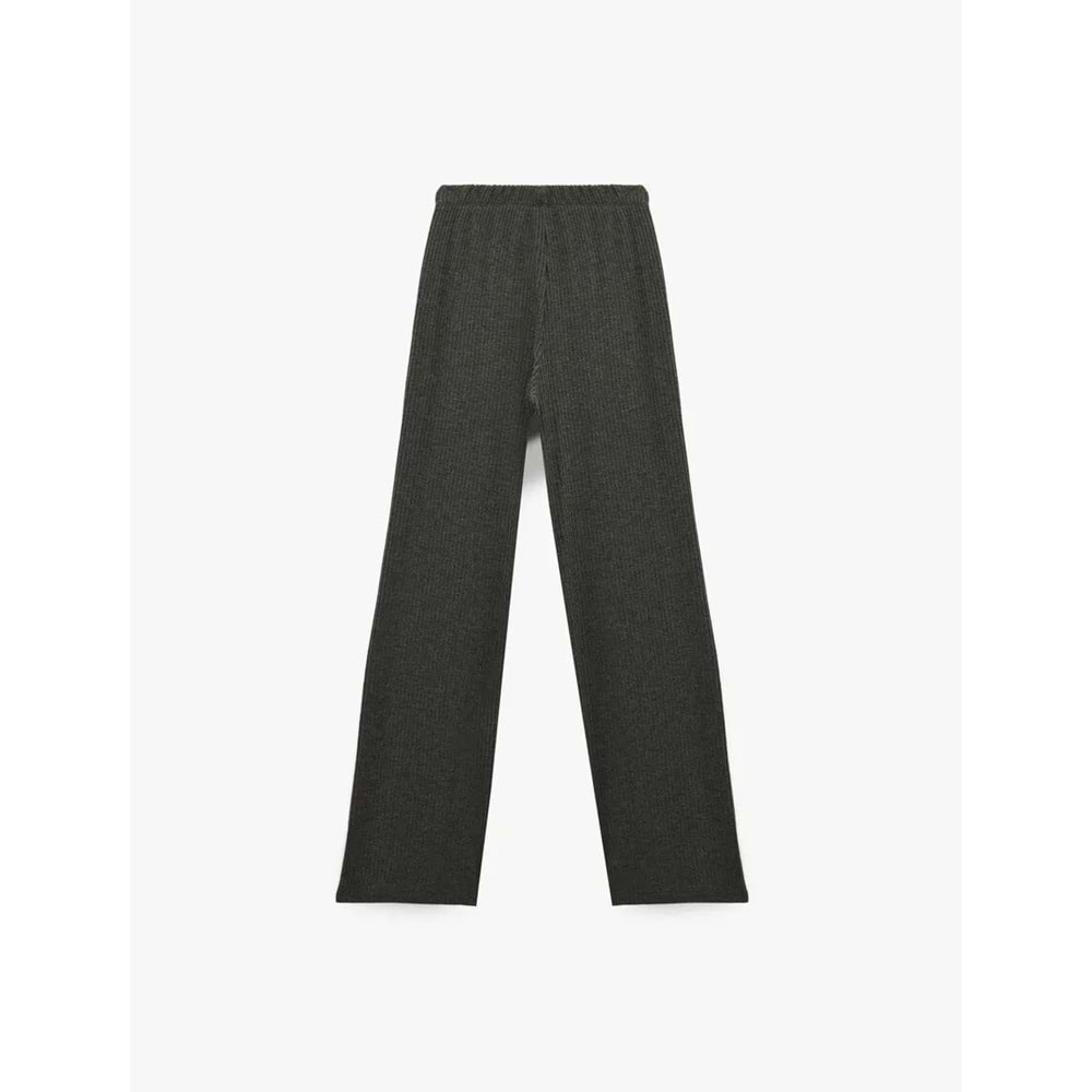 Kadın Giyim Viskon Karışımlı Yüksek Bel İspanyol Paça Tayt Pantolon - KOTON - 6WAL40013IK - ANTRASİT - L