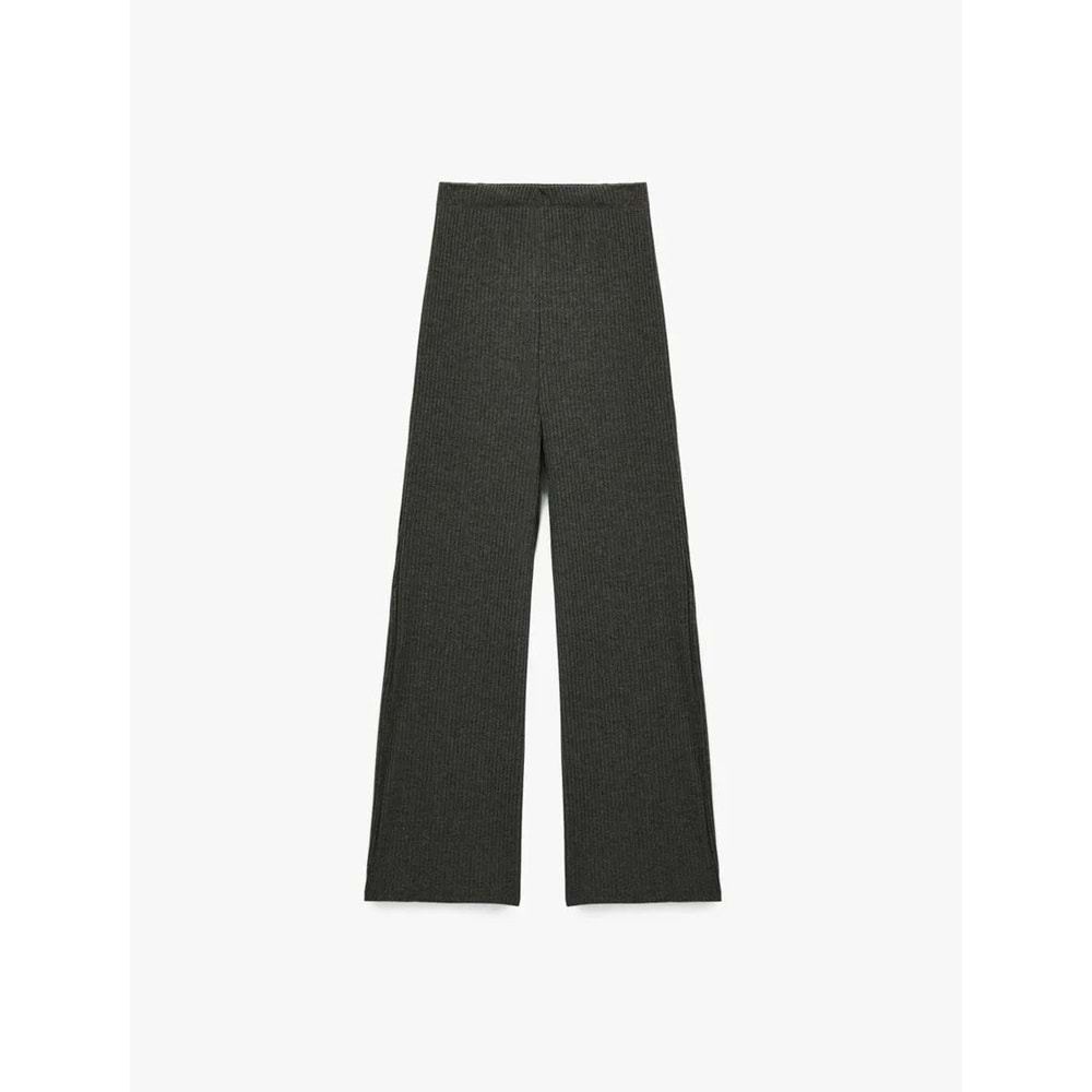 Kadın Giyim Viskon Karışımlı Yüksek Bel İspanyol Paça Tayt Pantolon - KOTON - 6WAL40013IK - ANTRASİT - L