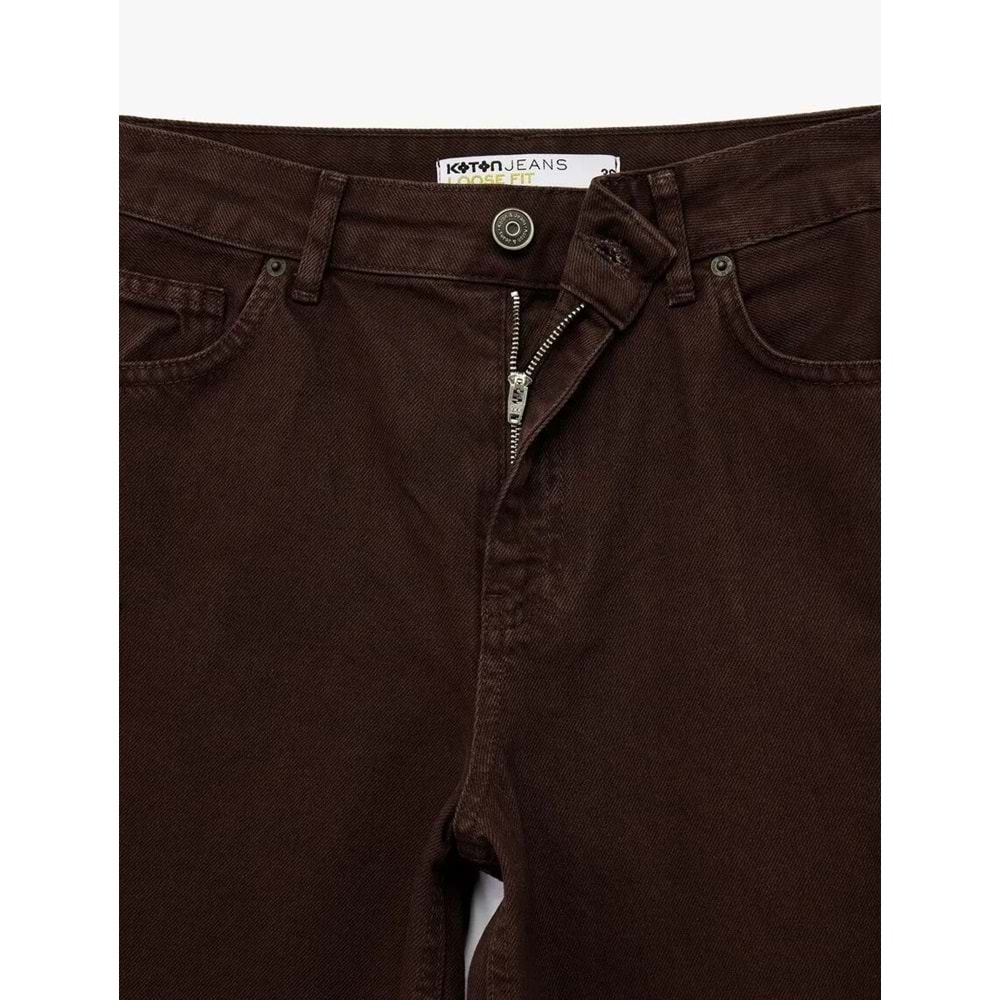 Kadın Giyim Pamuklu Bol Kesim Geniş Paça Jean Pantolon - Loose Straight Fit Jean - KOTON - 6WAL40016MW - KAHVERENGİ - 36