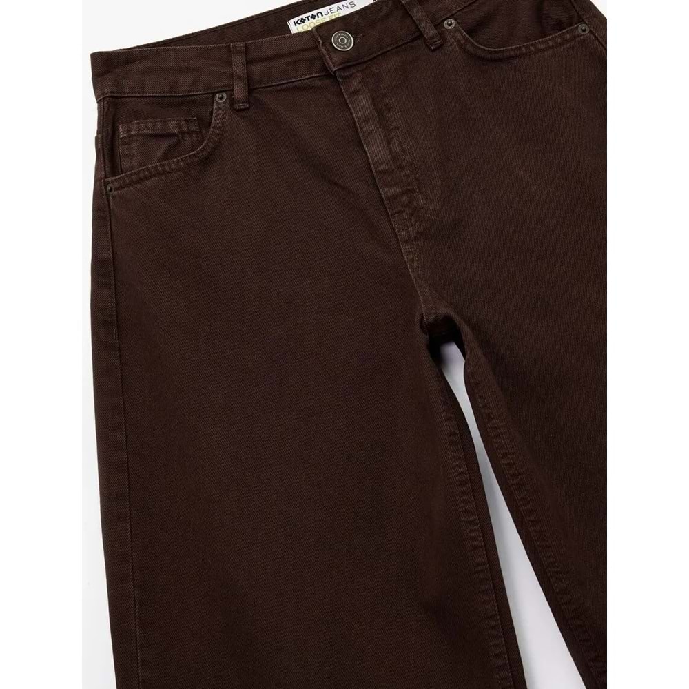 Kadın Giyim Pamuklu Bol Kesim Geniş Paça Jean Pantolon - Loose Straight Fit Jean - KOTON - 6WAL40016MW - KAHVERENGİ - 36