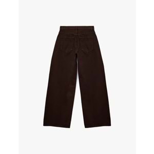 Kadın Giyim Pamuklu Bol Kesim Geniş Paça Jean Pantolon - Loose Straight Fit Jean - KOTON - 6WAL40016MW - KAHVERENGİ - 36