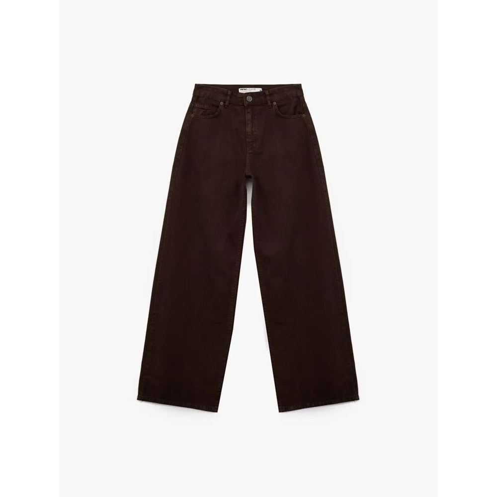 Kadın Giyim Pamuklu Bol Kesim Geniş Paça Jean Pantolon - Loose Straight Fit Jean - KOTON - 6WAL40016MW - KAHVERENGİ - 36