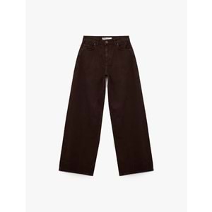 Kadın Giyim Pamuklu Bol Kesim Geniş Paça Jean Pantolon - Loose Straight Fit Jean - KOTON - 6WAL40016MW - KAHVERENGİ - 36