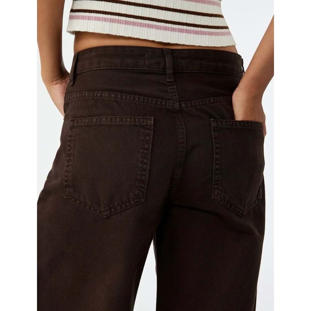 Kadın Giyim Pamuklu Bol Kesim Geniş Paça Jean Pantolon - Loose Straight Fit Jean - KOTON - 6WAL40016MW - KAHVERENGİ - 36
