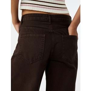 Kadın Giyim Pamuklu Bol Kesim Geniş Paça Jean Pantolon - Loose Straight Fit Jean - KOTON - 6WAL40016MW - KAHVERENGİ - 36