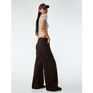 Kadın Giyim Pamuklu Bol Kesim Geniş Paça Jean Pantolon - Loose Straight Fit Jean - KOTON - 6WAL40016MW - KAHVERENGİ - 36