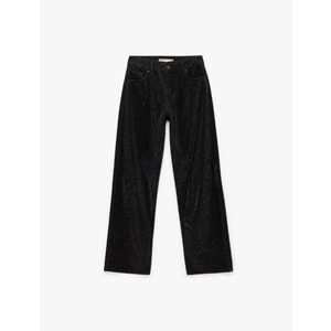 Kadın Giyim Yüksek Bel Taş Detaylı Düz Paça Jean Pantolon - Straight Fit Jean - KOTON - 6WAL40020MD - SİYAH - 26/32