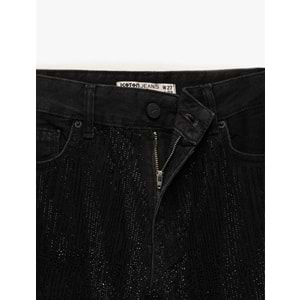 Kadın Giyim Yüksek Bel Taş Detaylı Düz Paça Jean Pantolon - Straight Fit Jean - KOTON - 6WAL40020MD - SİYAH - 26/32