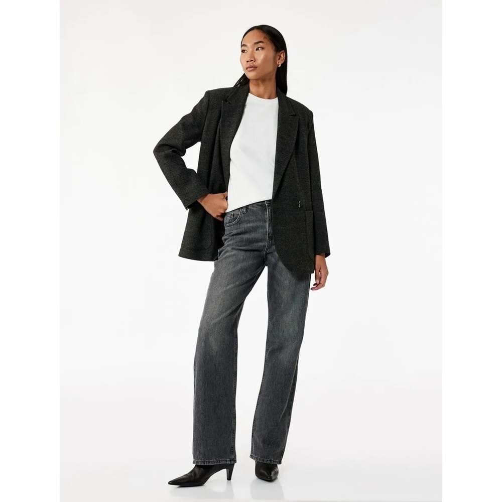 Kadın Giyim Yıkamalı Cepli Normal Bel Düz Paça Jean Pantolon - Longer Straight Fit Jean - KOTON - 6WAL40166MD - ANTRASİT - 30/32