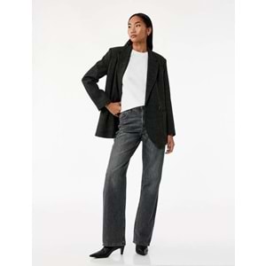 Kadın Giyim Yıkamalı Cepli Normal Bel Düz Paça Jean Pantolon - Longer Straight Fit Jean - KOTON - 6WAL40166MD - ANTRASİT - 30/32