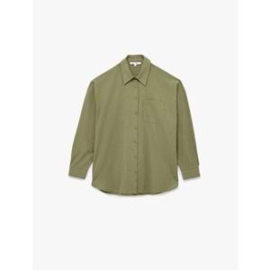 Kadın Giyim Pamuklu Klasik Yaka Düğmeli Uzun Kollu Oversize Gömlek - KOTON - 6WAL60011IW - HAKİ - 36