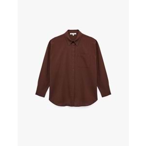 Kadın Giyim Pamuklu Klasik Yaka Düğmeli Uzun Kollu Oversize Gömlek - KOTON - 6WAL60011IW - KAHVERENGİ - 34