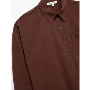 Kadın Giyim Pamuklu Klasik Yaka Düğmeli Uzun Kollu Oversize Gömlek - KOTON - 6WAL60011IW - KAHVERENGİ - 34