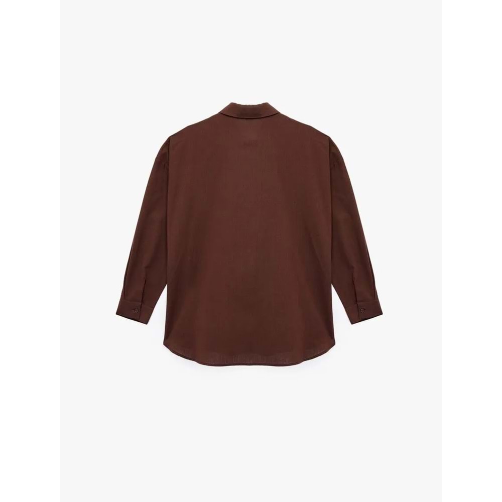 Kadın Giyim Pamuklu Klasik Yaka Düğmeli Uzun Kollu Oversize Gömlek - KOTON - 6WAL60011IW - KAHVERENGİ - 34