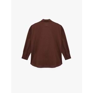 Kadın Giyim Pamuklu Klasik Yaka Düğmeli Uzun Kollu Oversize Gömlek - KOTON - 6WAL60011IW - KAHVERENGİ - 34