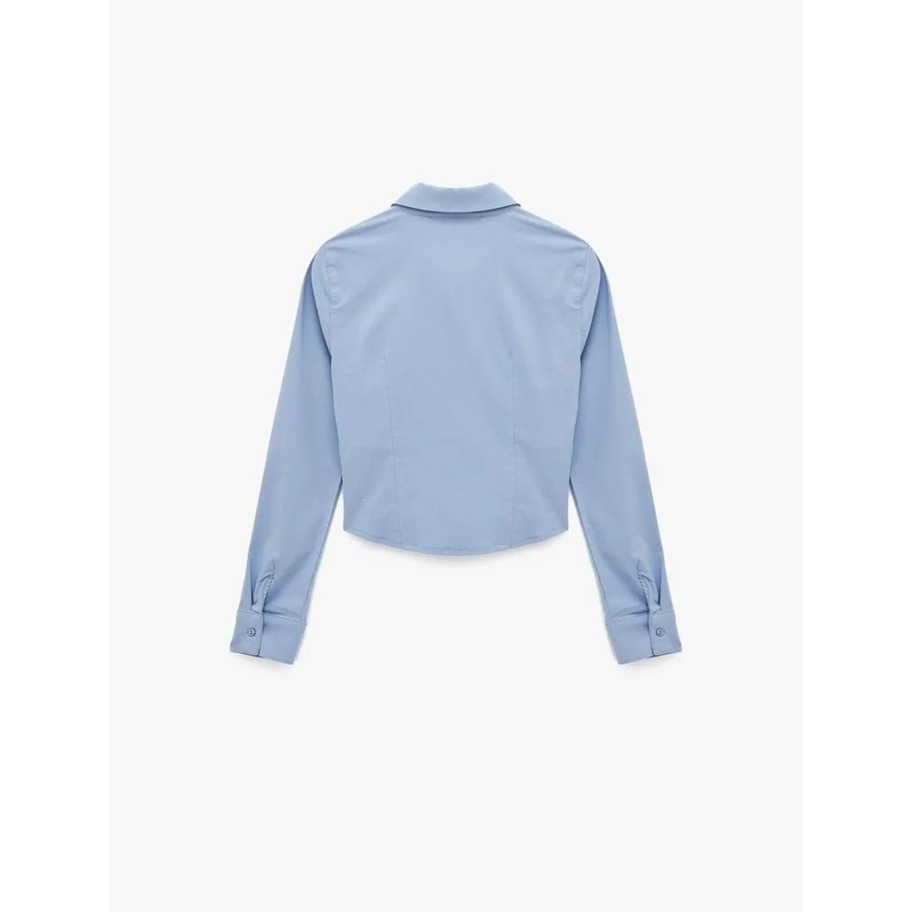 Kadın Giyim Klasik Yaka Korse Görünümlü Slim Fit Uzun Kollu Crop Fermuarlı Gömlek - KOTON - 6WAL60053IW - MAVİ - 34