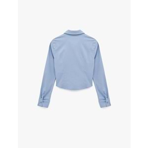 Kadın Giyim Klasik Yaka Korse Görünümlü Slim Fit Uzun Kollu Crop Fermuarlı Gömlek - KOTON - 6WAL60053IW - MAVİ - 34
