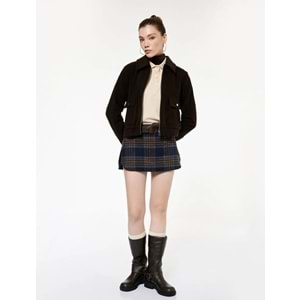 Kadın Giyim Uzun Kollu Klasik Yaka Cep Detaylı Oversize Fermuarlı Ceket - KOTON - 6WAL60068IW - KAHVERENGİ - 40