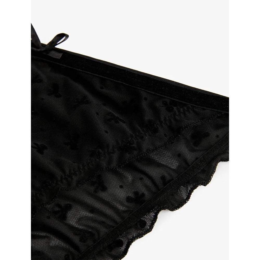 Kadın İç Giyim Fırfır Detaylı Yanları İpli Tül Brazilian Külot - KOTON - 6WLK30129MK - SİYAH - S