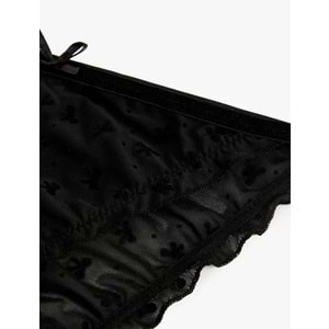 Kadın İç Giyim Fırfır Detaylı Yanları İpli Tül Brazilian Külot - KOTON - 6WLK30129MK - SİYAH - S