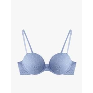 Kadın İç Giyim Çıkarılabilir Askılı Ekstra Dolgulu Maximizer Destekli Dantelli Sütyen - KOTON - 6WLK10023MK - MAVİ - 80B