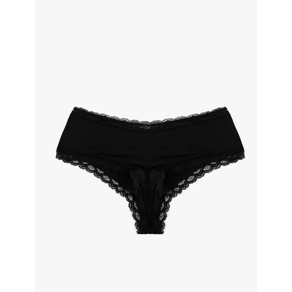 Kadın İç Giyim Yüksek Bel Dantelli Hipster Külot - KOTON - 6WLK30004MK - SİYAH - S