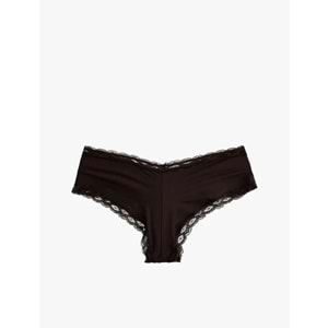 Kadın İç Giyim Yüksek Bel Dantelli Hipster Külot - KOTON - 6WLK30004MK - KAHVERENGİ - XL