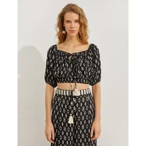 Kadın Giyim Bluz 3SAK60092EW Siyah Desenli