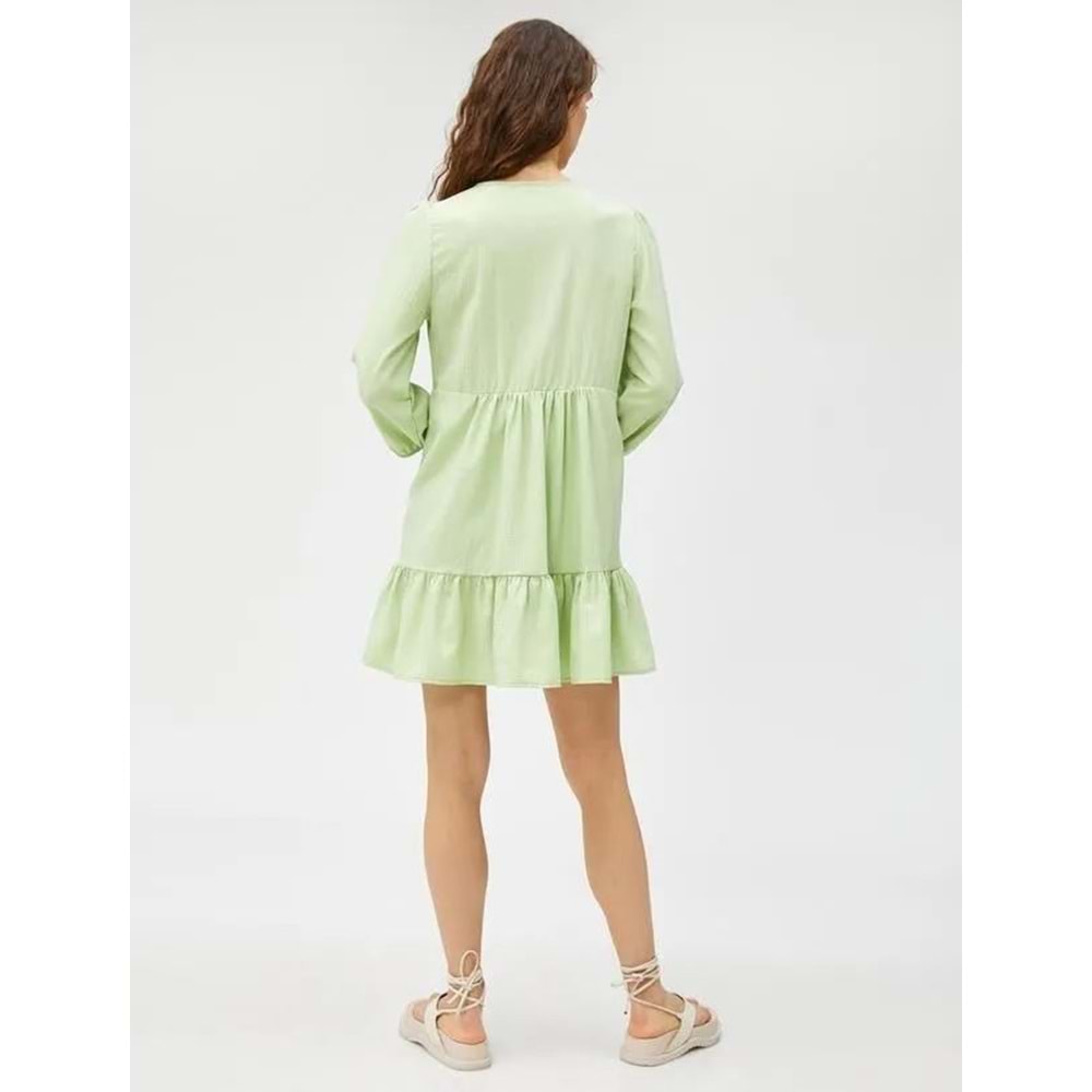 Uzun Kollu Elbise Bağlama Detaylı Volanlı Viskon Karışımlı - KOTON - 3SAL80013IW - YEŞİL - 38