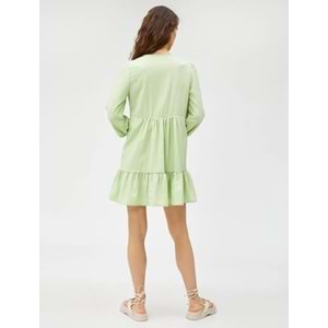 Uzun Kollu Elbise Bağlama Detaylı Volanlı Viskon Karışımlı - KOTON - 3SAL80013IW - YEŞİL - 38