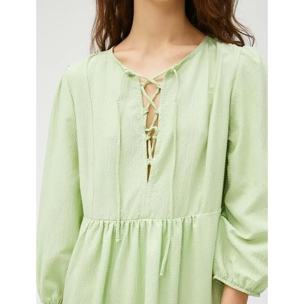 Uzun Kollu Elbise Bağlama Detaylı Volanlı Viskon Karışımlı - KOTON - 3SAL80013IW - YEŞİL - 38