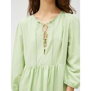 Uzun Kollu Elbise Bağlama Detaylı Volanlı Viskon Karışımlı - KOTON - 3SAL80013IW - YEŞİL - 38